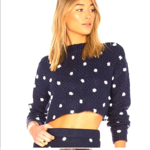 REVOLVE TULAROSA Sarah Pom Pom Cropped Pullover Long Sleeve Wool Sweater Sz L - Picture 1 of 8